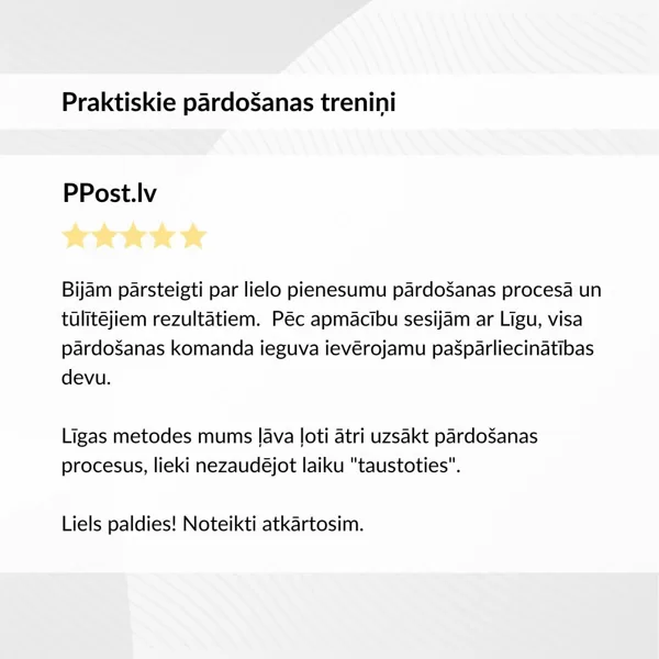 Pārdošanas treniņi izaugsmes telpa Līga Līdeka
